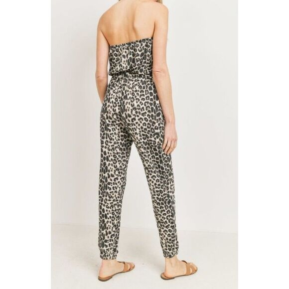 CHERISH Womens Leopard Print Strapless Jumpsuit Waffle Knit Jogger Pant Size M - Picture 2 of 10